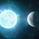 An artist’s depiction of the white dwarf, left, in comparison with our Moon, right.